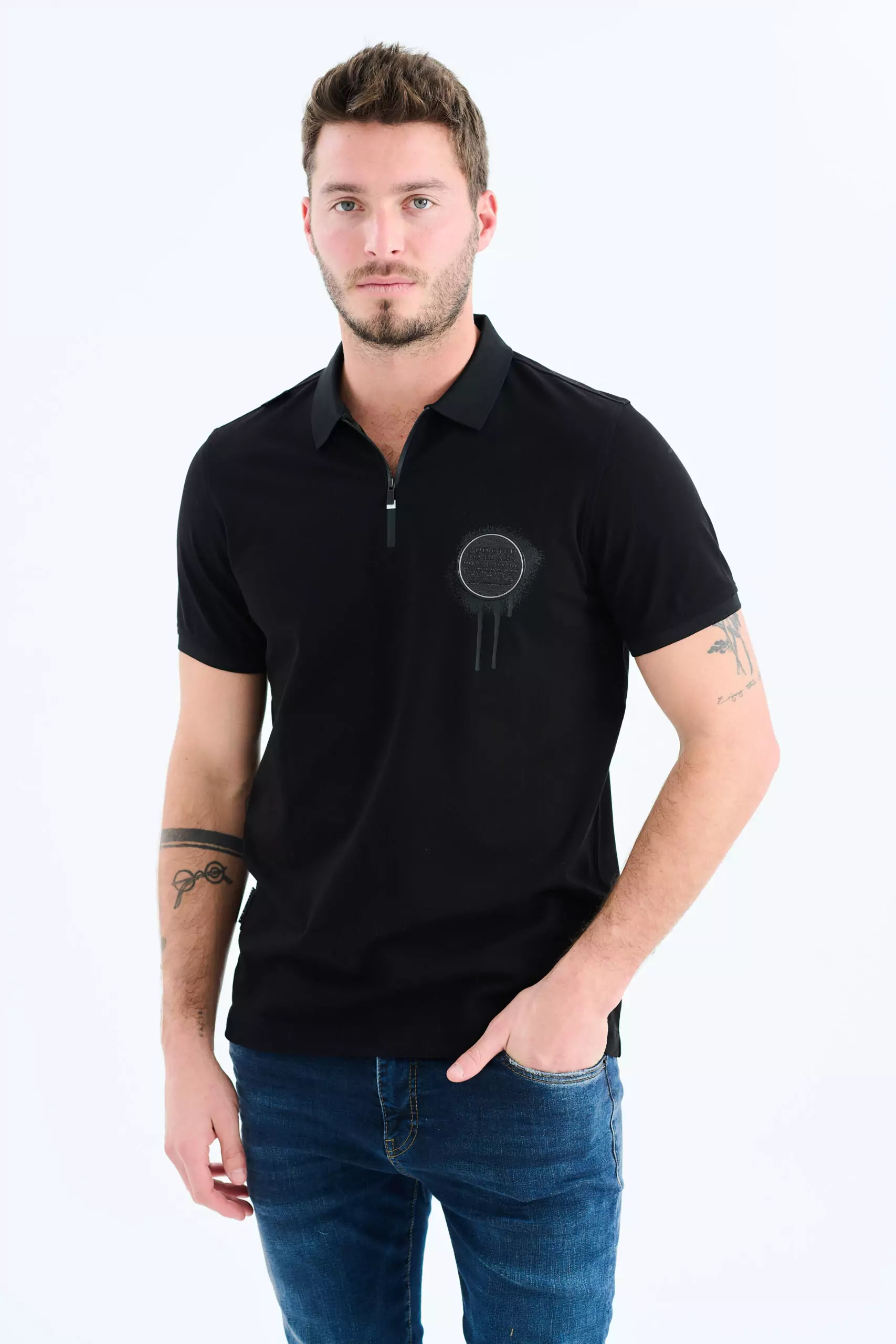 חולצת פולו חלקה לגברים בצבע שחור – POLO PK LYCRA מודפס מבית BOGART.