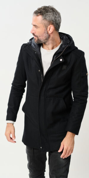 מעיל עם כובע LONG WOOL COAT