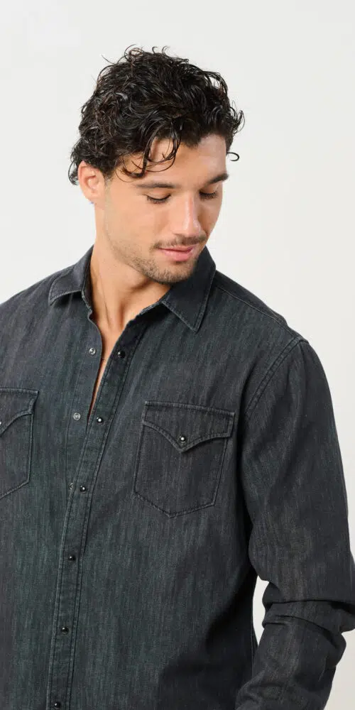 חולצת ג'ינס מכופתרת שרוול ארוך JEANS SHIRT – BLUE, L