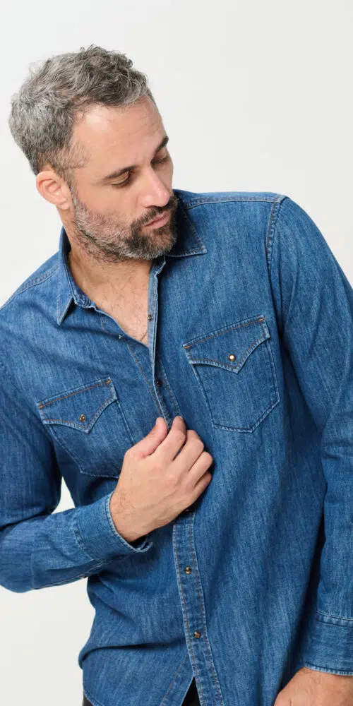 חולצת ג'ינס מכופתרת שרוול ארוך JEANS SHIRT – D.BLUE, XXL
